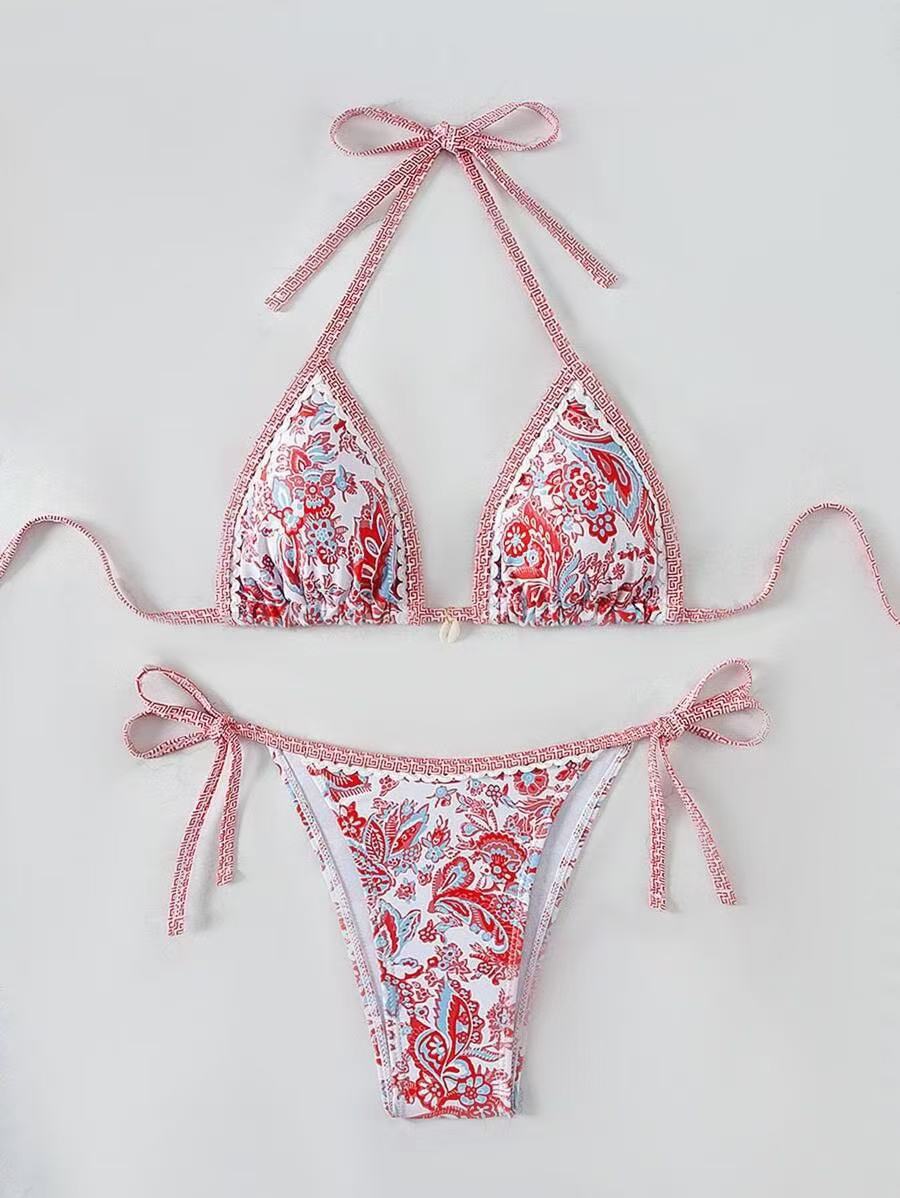 Womens Printed Two-Piece Swimsuit With Tie-Back Design