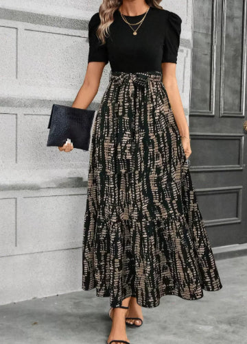Floral Print Round Neck Exotic Vacation Style Elegant Dress