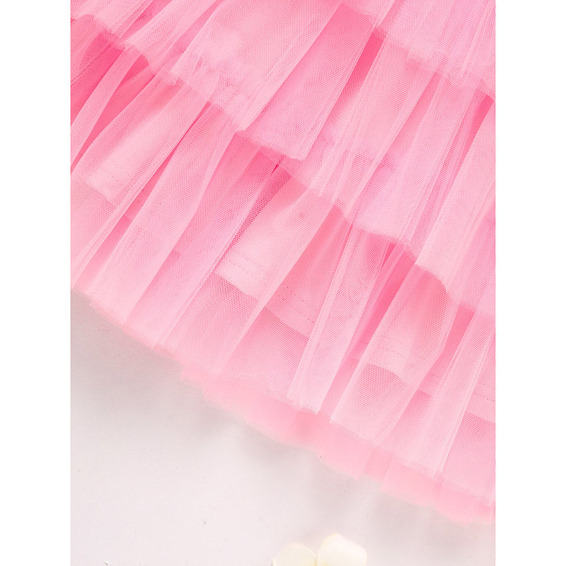 Toddler Girls Outfits Long Sleeve Graphic Heart Print Mesh Tulle Dress Valentine Birthday Party Dresses