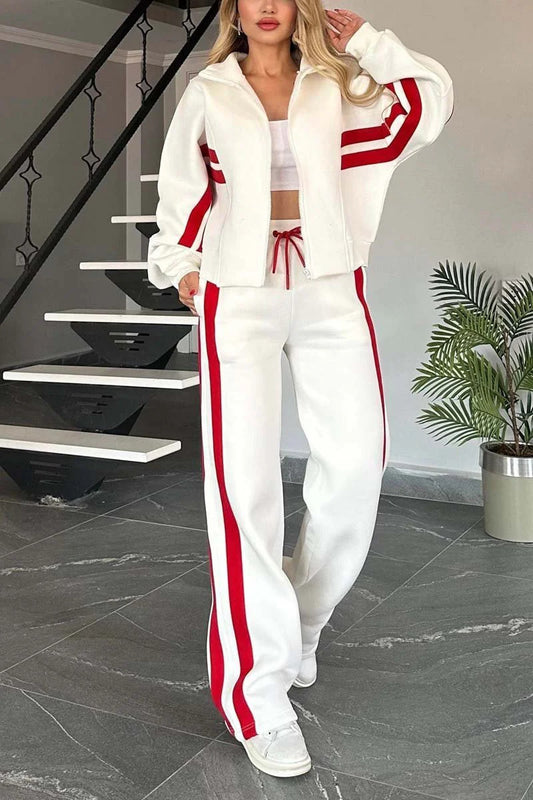 Y2K Striped Zip Top Jacket Casual Sportssuit Women