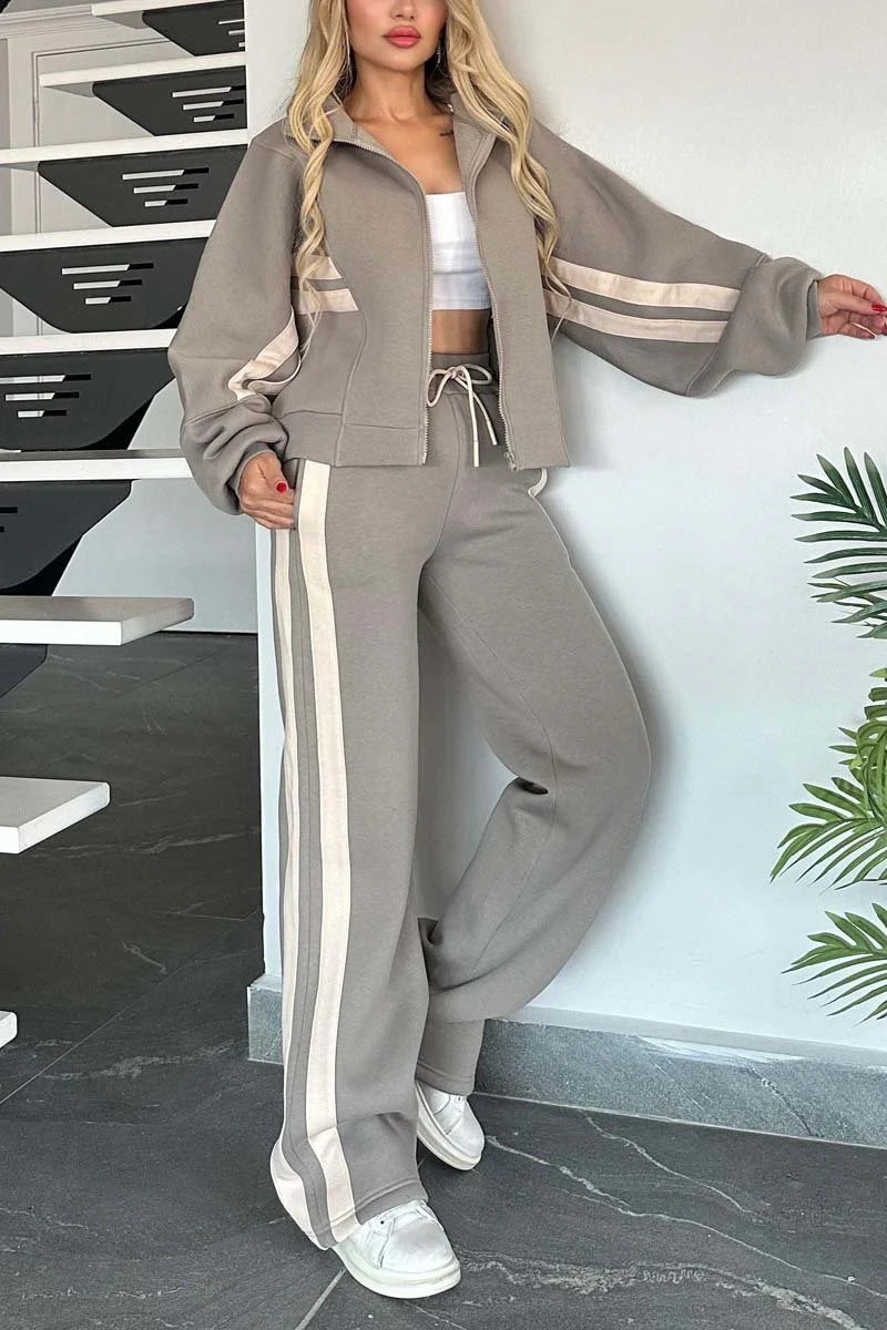 Y2K Striped Zip Top Jacket Casual Sportssuit Women