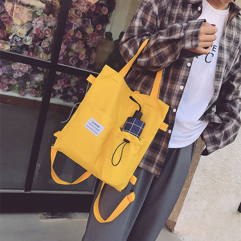 Harajuku Canvas Bags Students Handbag With Pockets Preppy Buckpack Shoulder Bag For Women Shoolbags