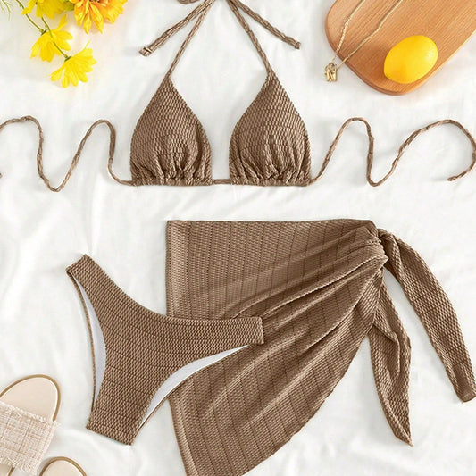 European And American Three-Piece Bikini Set Lace-Up One-Piece Swimsuit