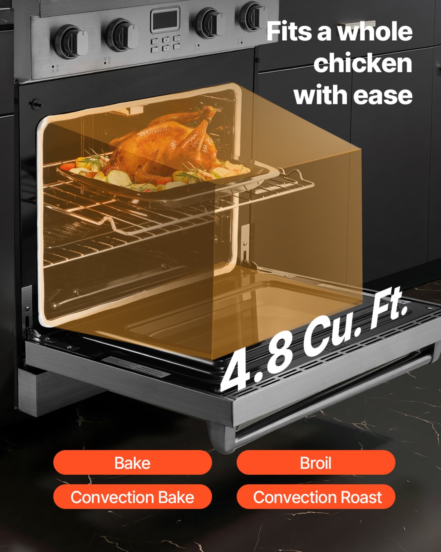 30 In Gas Range Oven 4 Sealed Burners Convection Oven In Stainless Steel