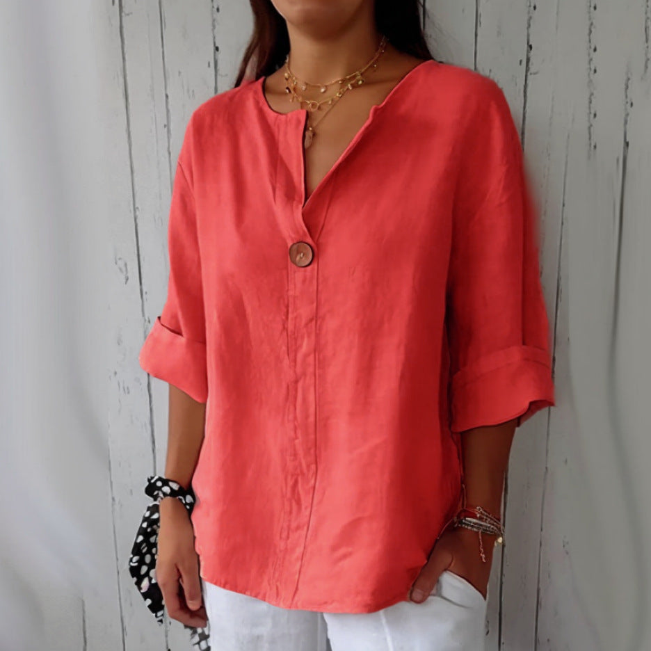 V-neck Pullover Shirt Fashion Casual Long-sleeved Top Women's Clothing