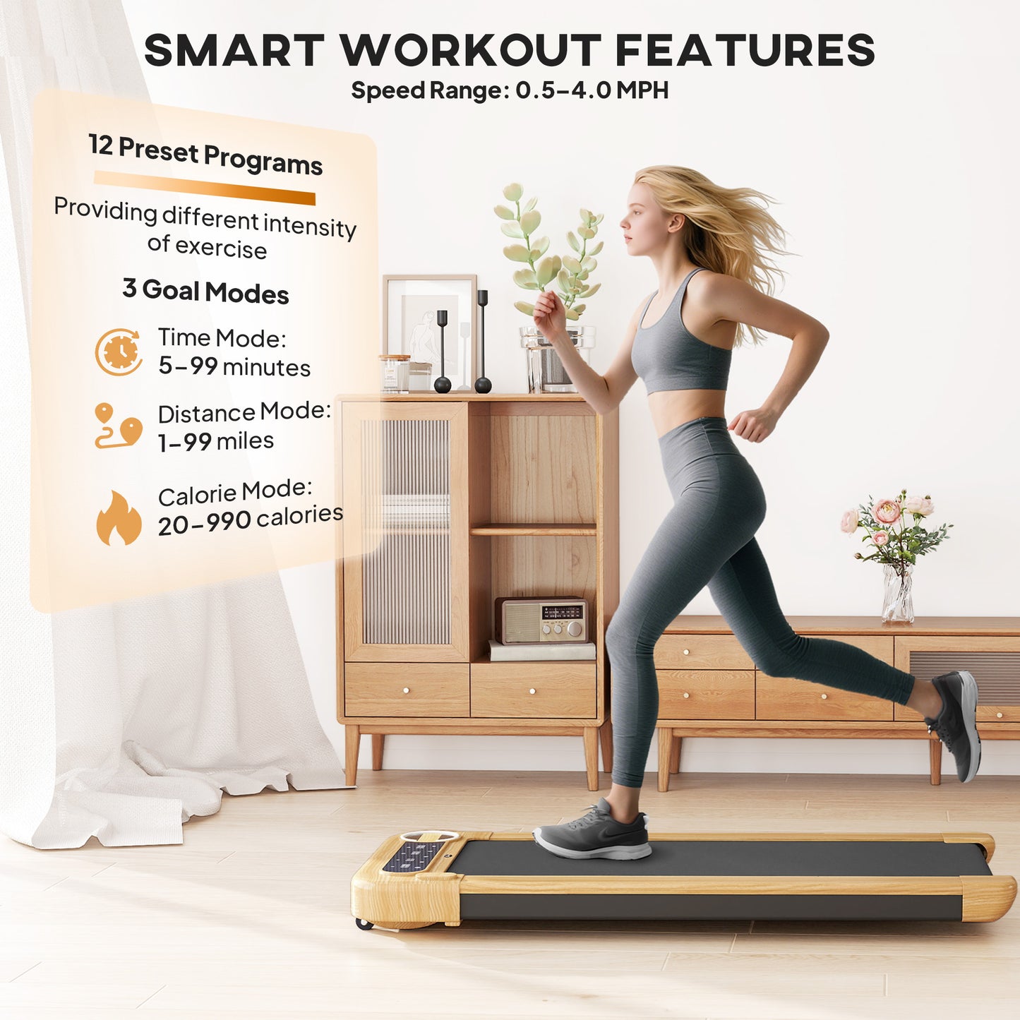 Walking Pad, Under Desk Treadmill with 17" x 43" Wide Belt, Remote Control, Bluetooth Speaker, Wheels and LED Display