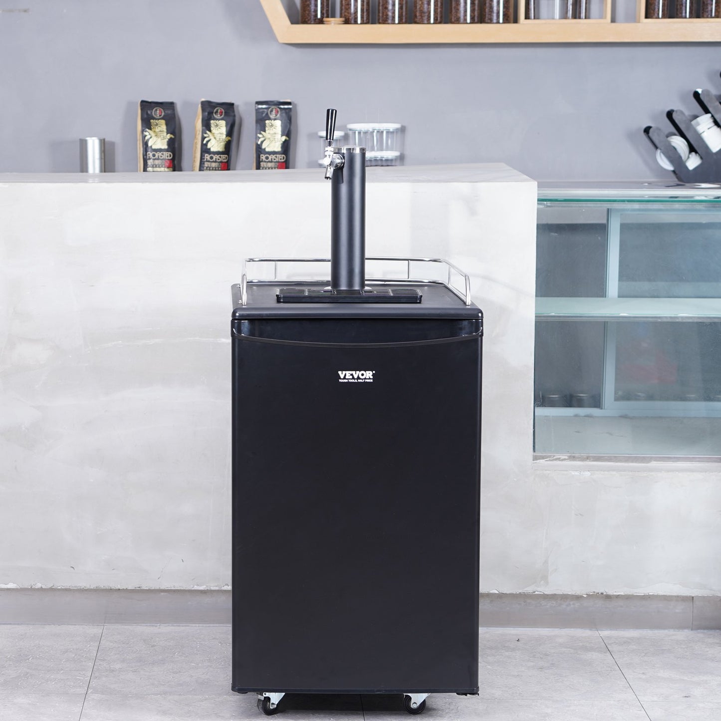 Beer Kegerator, Single Tap Draft Beer Dispenser, Full Size Keg Refrigerator With Shelves, CO2 Cylinder, Drip Tray & Rail, 32°F- 50°F Temperature Control, Holds 1/6, 1/4, 1/2 Barrels, Black