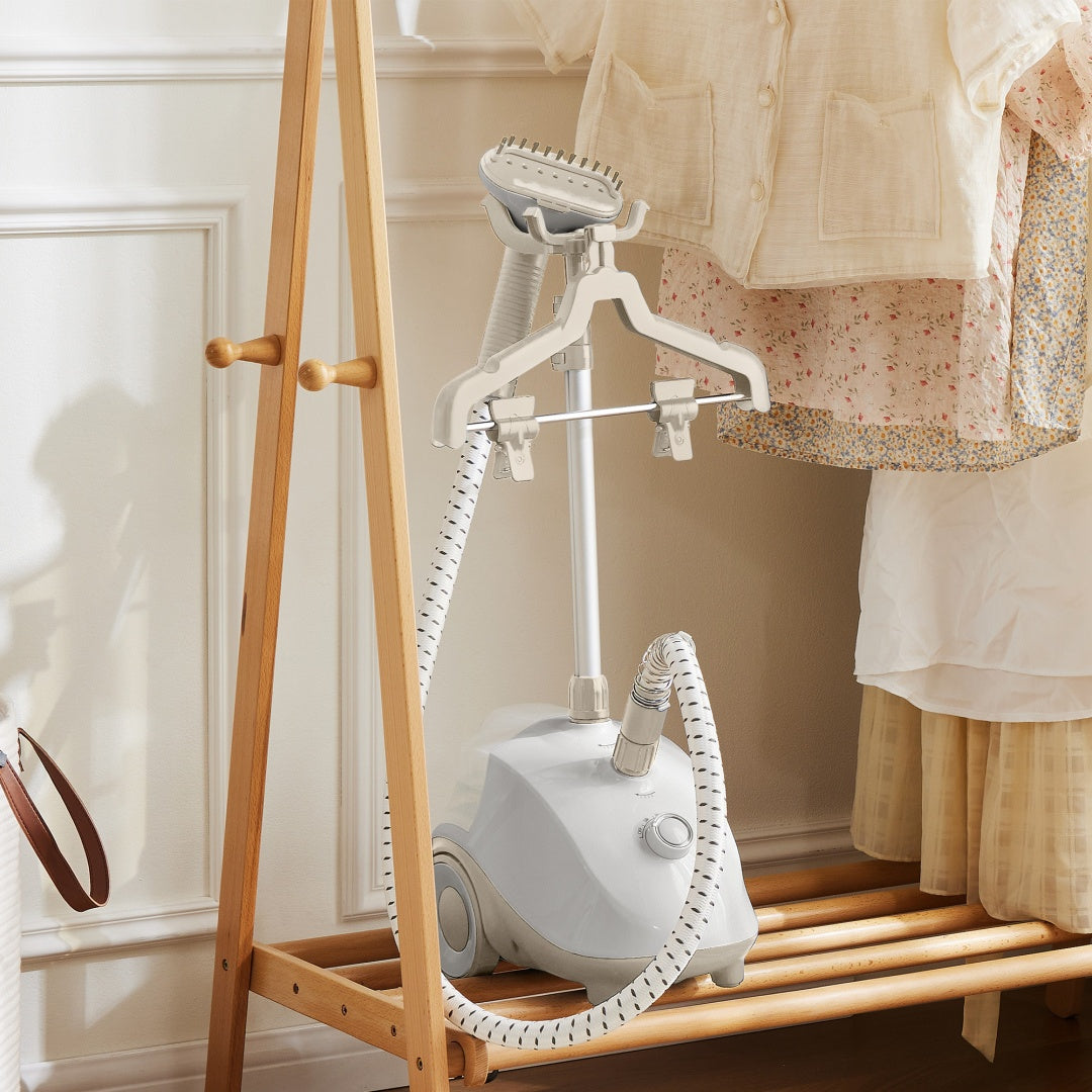 Standing Garment Steamer, 1500W Powerful Steamer For Clothes With Roll Wheels, 1.7L Water Tank For 55 Min Continuous Steaming