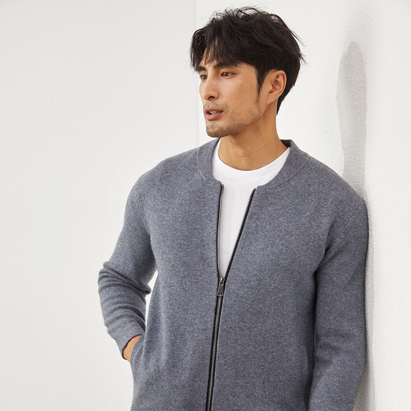 Fallwinter Mens Clothing Short Slim-fit Warm Crew-neck Cardigan Knitted Baseball Jacket