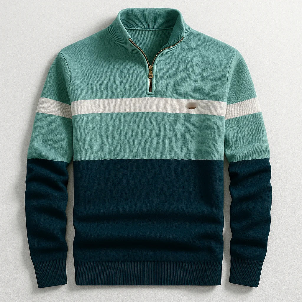 Business Stand-collar Knitwear Half-zip Long-sleeve T-shirt Color-block Pullover Sweaterpremium Quality