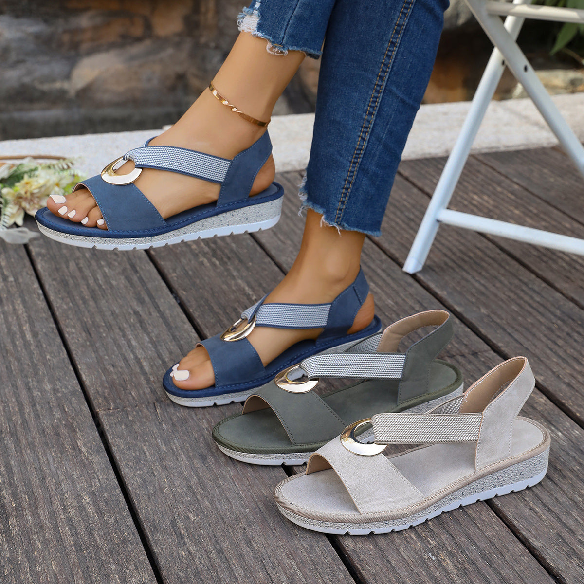 Metal Buckle Hemp Rope Fish-mouth Sandals Women's