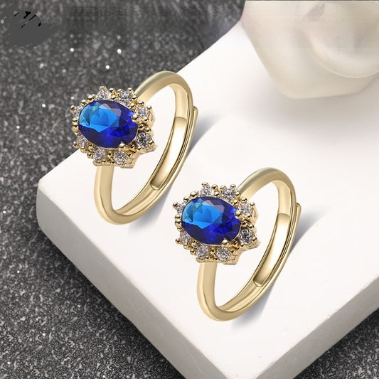 Blue Fully Paved Zircon Adjustable Ring For Women