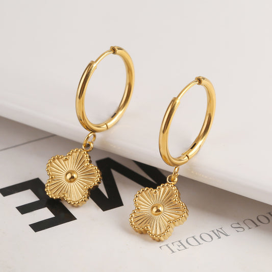 Metal Plum Blossom Sparkling Stainless Steel Electroplated Earrings