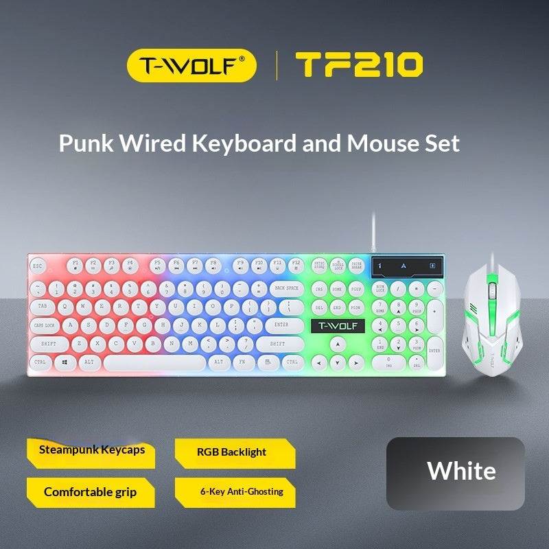 Retro Wired Glowing Mechanical-feel Keyboard And Mouse Gaming Set