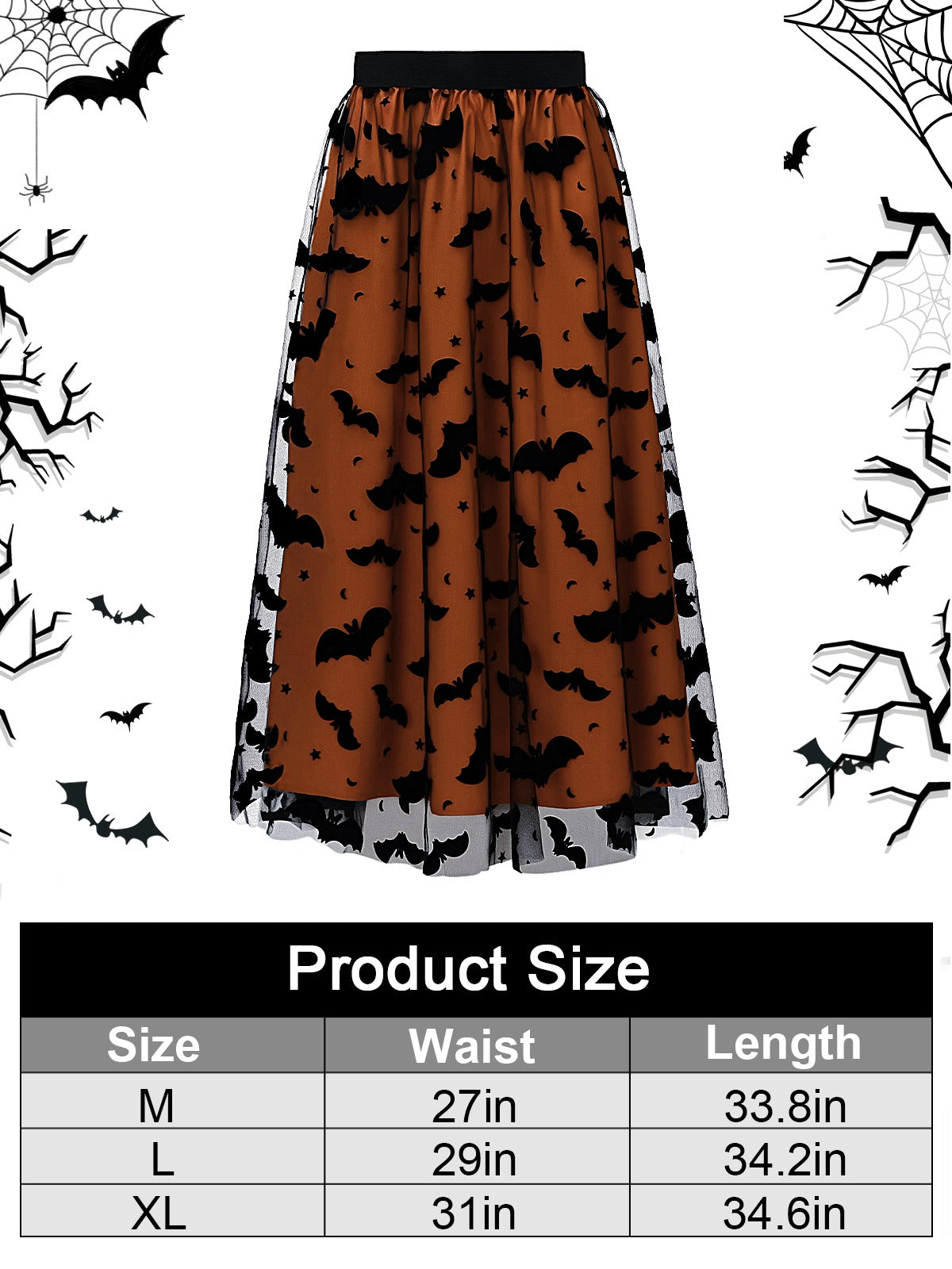 Women's Witchy Tulle Tutu Skirt, Halloween Dress Pumpkin Skirt Velvet Bats Elastic Waist Layered Mesh Midi Skirt Witchy Clothes For Halloween Party Amazon Sales Ban
