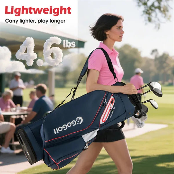 14-Way Golf Cart Bag - 6 Zippered Pockets+Cooler Pocket, Waterproof Zippers, Navy + Red