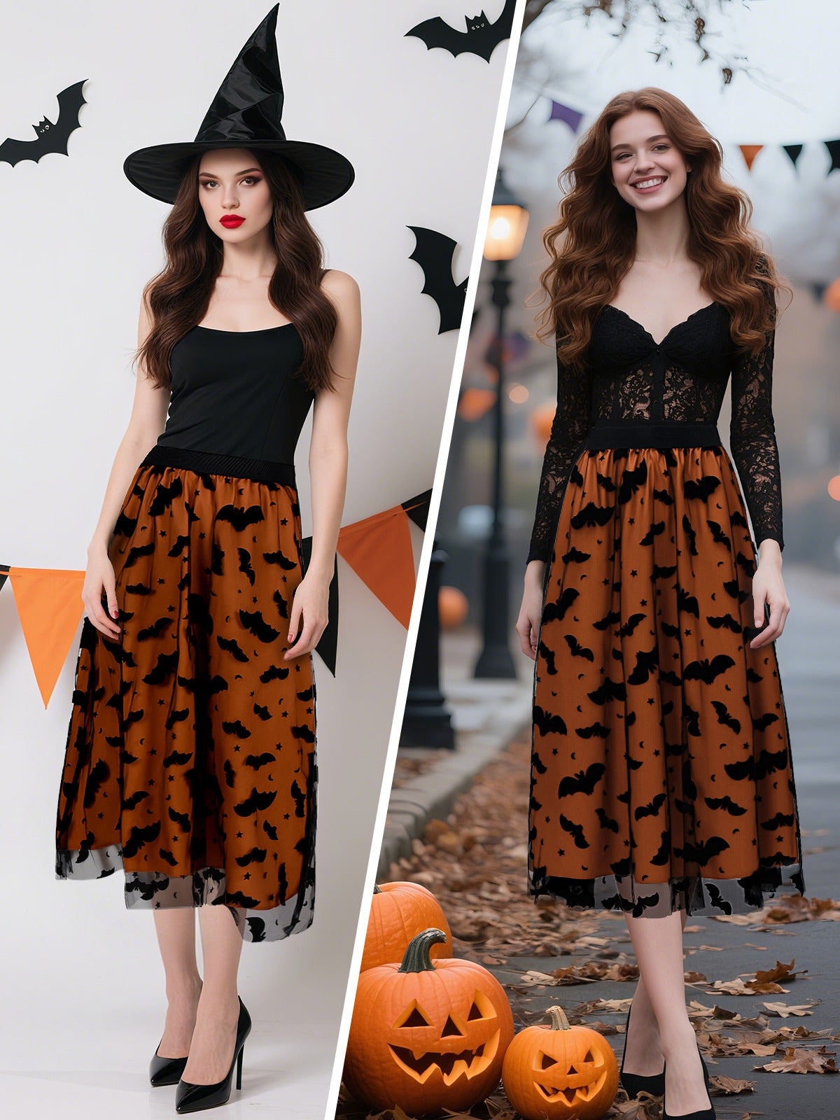 Women's Witchy Tulle Tutu Skirt, Halloween Dress Pumpkin Skirt Velvet Bats Elastic Waist Layered Mesh Midi Skirt Witchy Clothes For Halloween Party Amazon Sales Ban