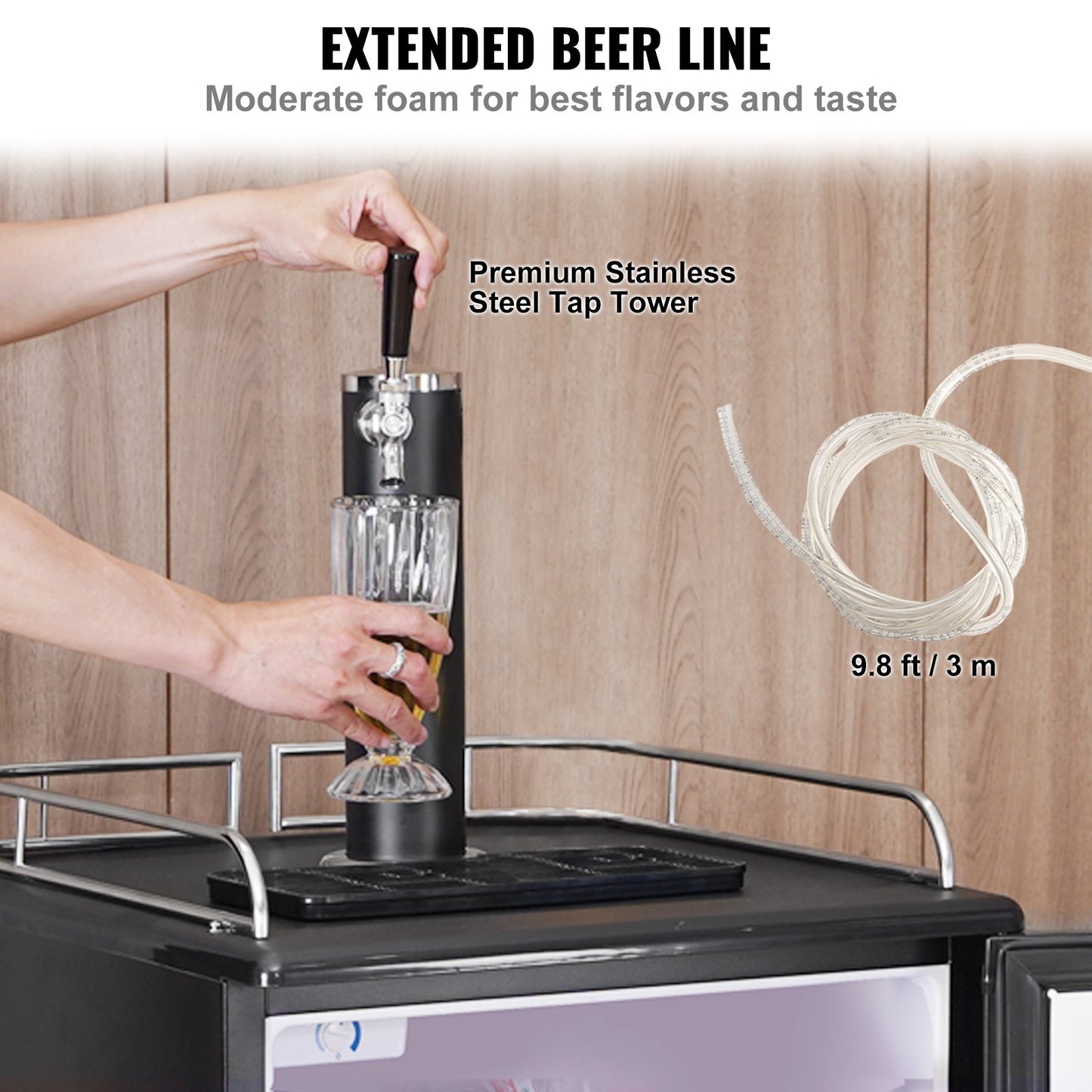 Beer Kegerator, Single Tap Draft Beer Dispenser, Full Size Keg Refrigerator With Shelves, CO2 Cylinder, Drip Tray & Rail, 32°F- 50°F Temperature Control, Holds 1/6, 1/4, 1/2 Barrels, Black