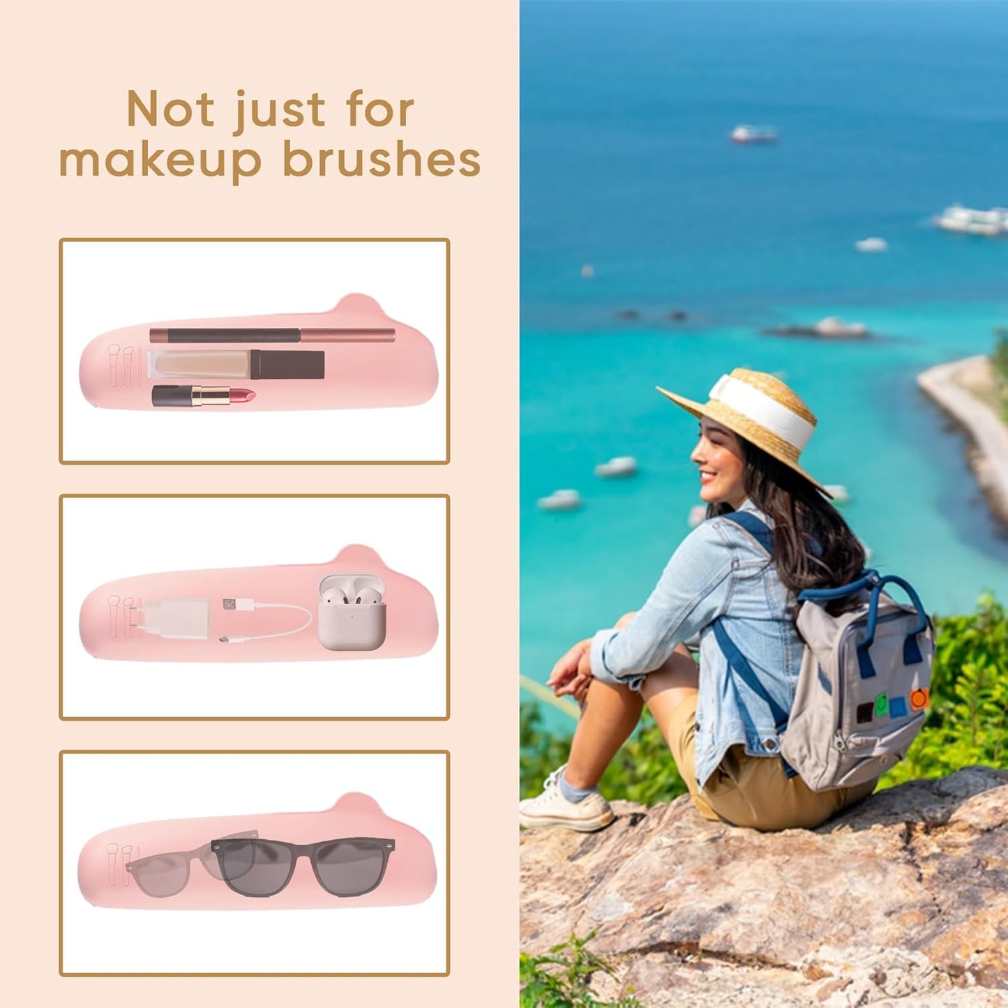 Travel Makeup Brush Holder, Beauty Blender Holder ,Silicone Make Up Brush Organizer Case With Makeup Sponge Holde,Soft & Sleek Cosmetic Pouch For Makeup Tools & Toiletry