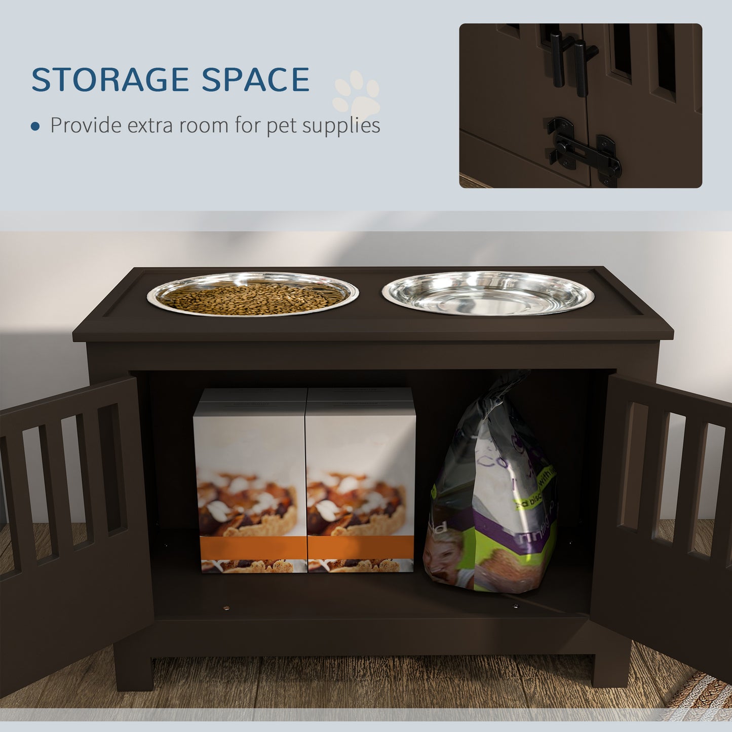 Dog Food Storage Cabinet With Bowls & Dog Feeding Station, Espresso