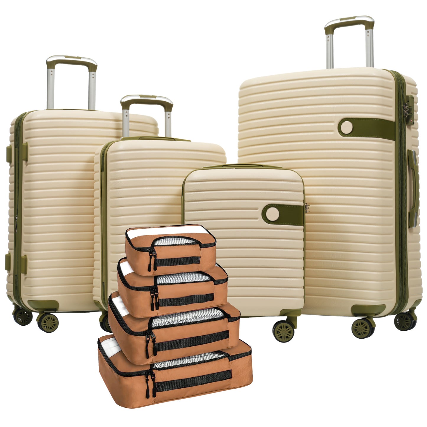 4 Piece Luggage Set Suitcase Set, ABS Hard Shell Lightweight Expandable Travel Luggage With 4 Packing Cubes, TSA Lock, Spinner Wheels For Men Women16-20-24-28
