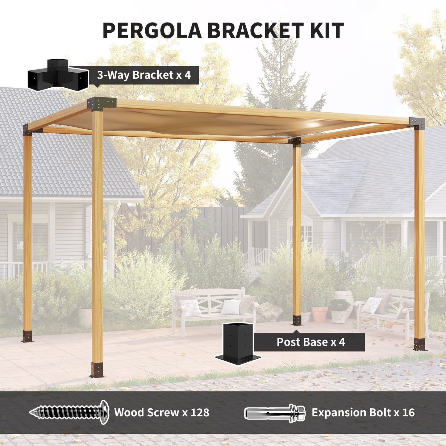 8PCS Pergola Kit, Pergola Brackets With 3-Way & 4-Way Corner Brackets For 4"x4" (Actual 3.6"x3.6") Lumber