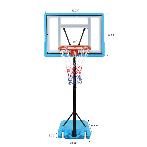 PVC Transparent Board Basket Frame Adjustable 115-135cm Poolside Basketball Hoop Blue
