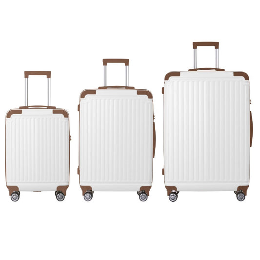 Brown 3-Piece Premium ABS Luggage Set-20, 24, And 28 Suitcases With Multi-Position Handle, Silent Spinner Wheels, And TSA-Approved Lock-Durable, Stylish, And Spacious Travel Gear