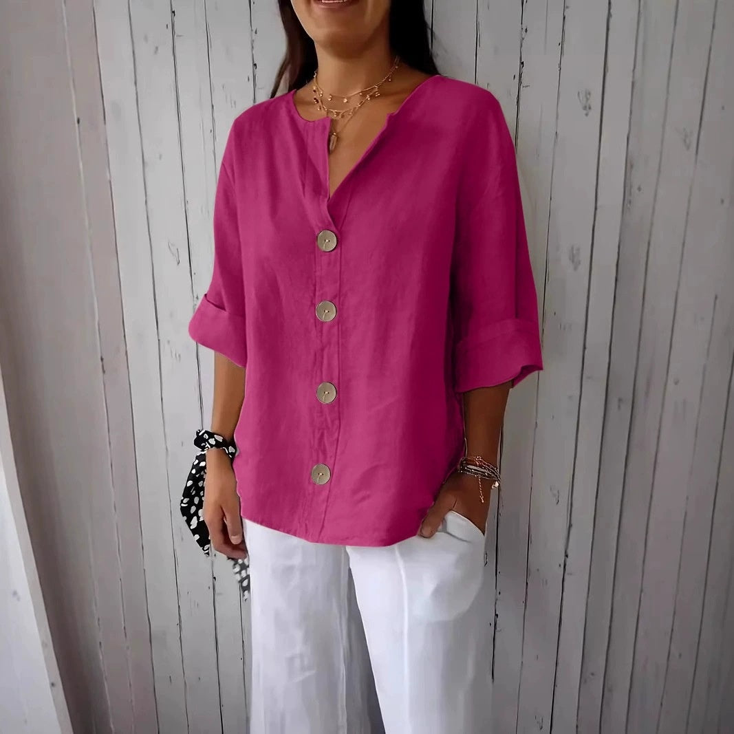 V-neck Pullover Shirt Fashion Casual Long-sleeved Top Women's Clothing