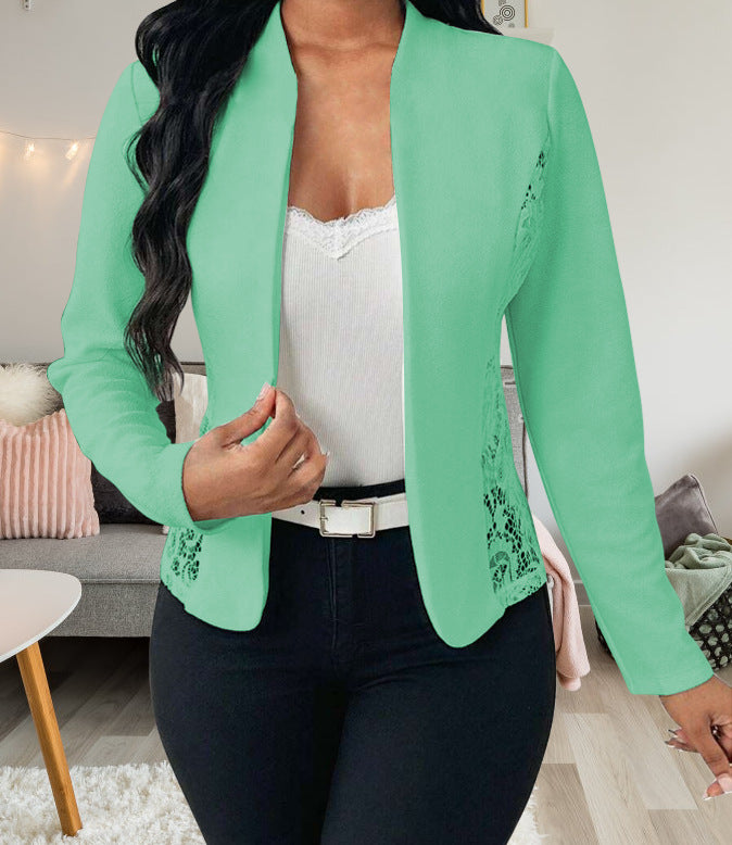 Elegant Temperament Patchwork Lace Slim-fit Long-sleeve Cardigan Blazer For Autumn And Winter