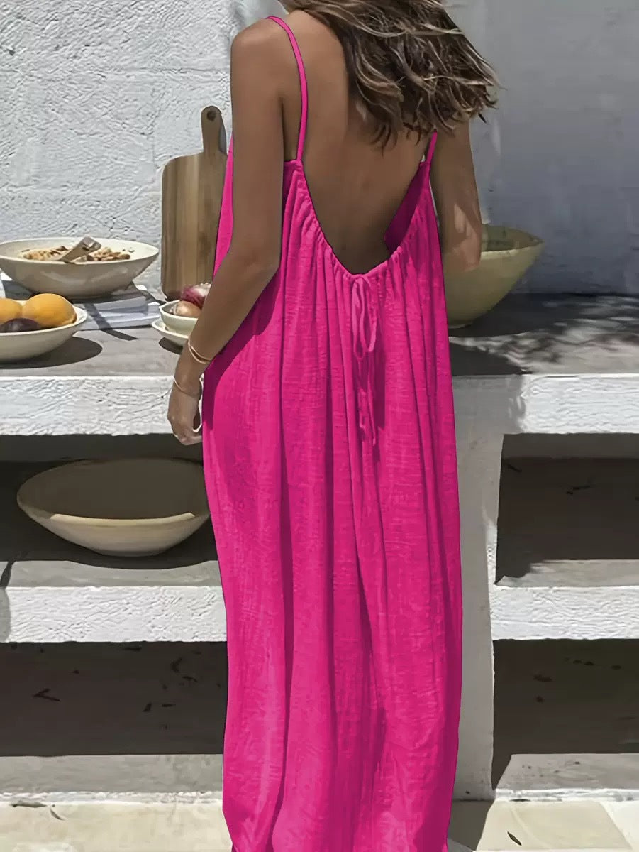 Womens Strap Coat Backless Loose-Fit Loungewear Dress