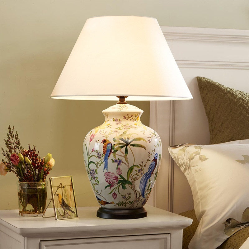American Rustic Countryside Floral And Bird Full-Copper Ceramic Living Room Light Fixture In A Simple Modern Retro Style