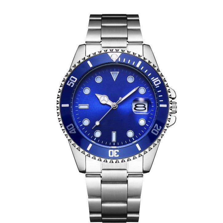 Luminous Solid Steel Strap Single Calendar Men's Watch