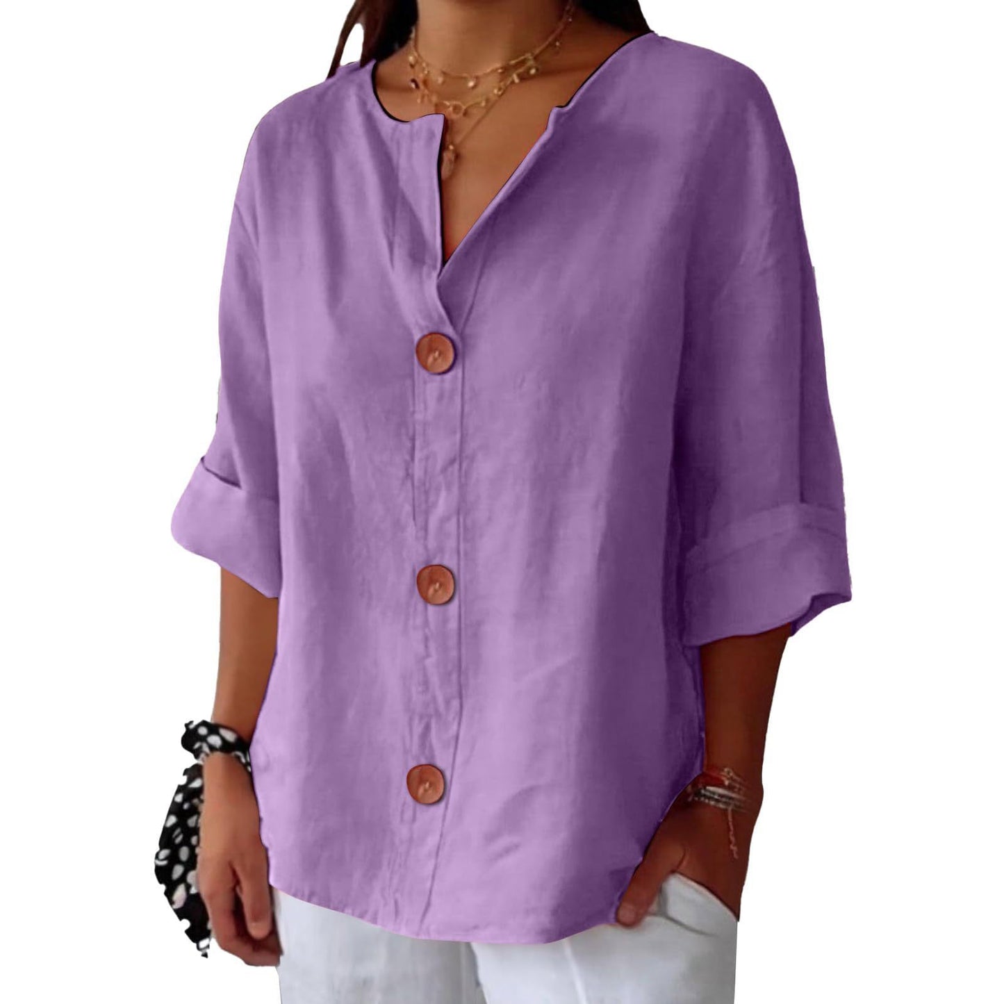 V-neck Pullover Shirt Fashion Casual Long-sleeved Top Women's Clothing
