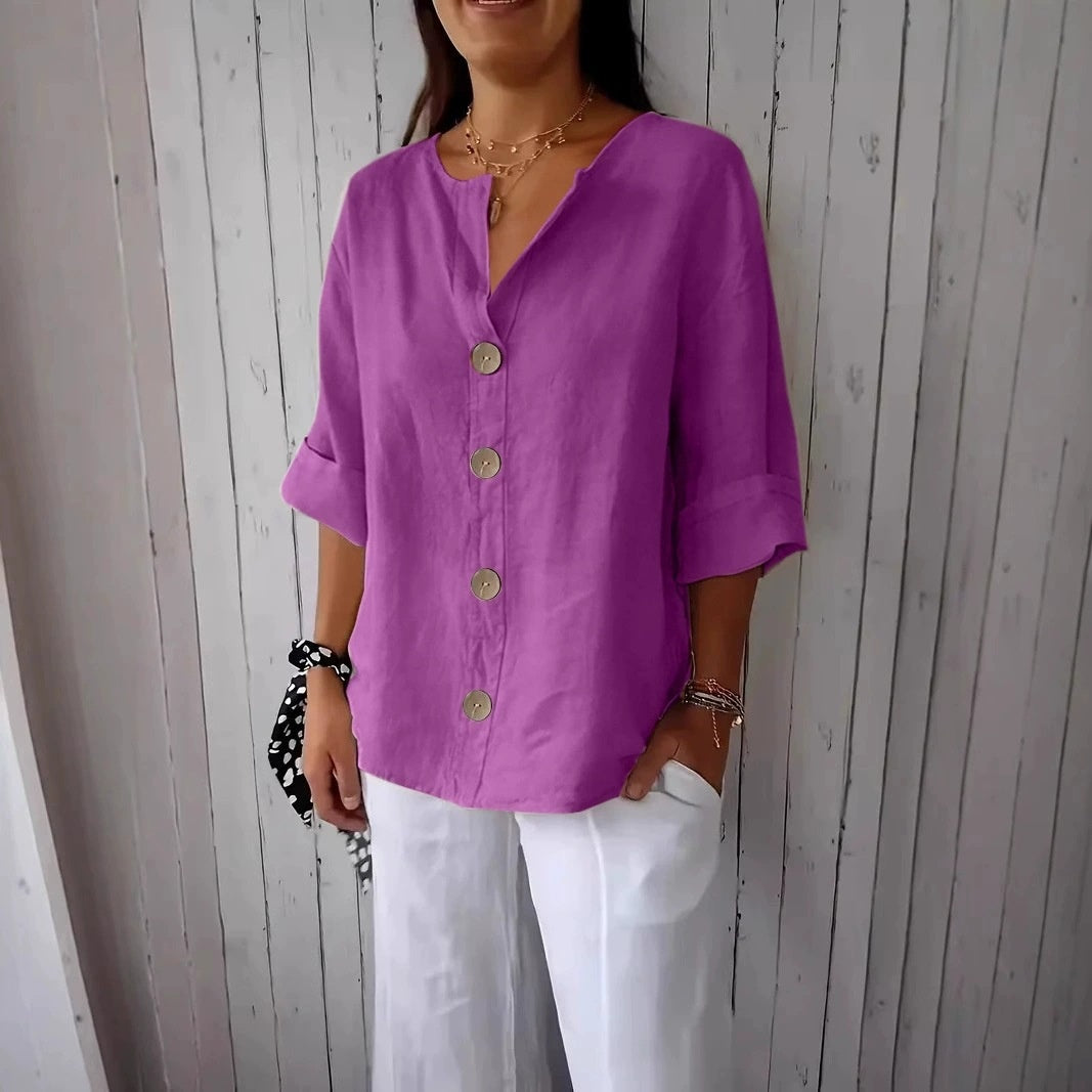 V-neck Pullover Shirt Fashion Casual Long-sleeved Top Women's Clothing
