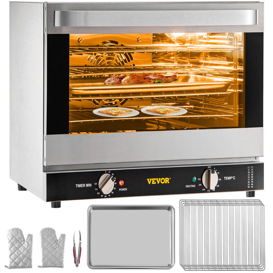 Commercial Convection Oven, 66L/60Qt, Half-Size Conventional Oven Countertop, 1800W 4-Tier Toaster W/ Front Glass Door, Electric Baking Oven W/ Trays Wire Racks Clip Gloves, 120V, ETL Listed