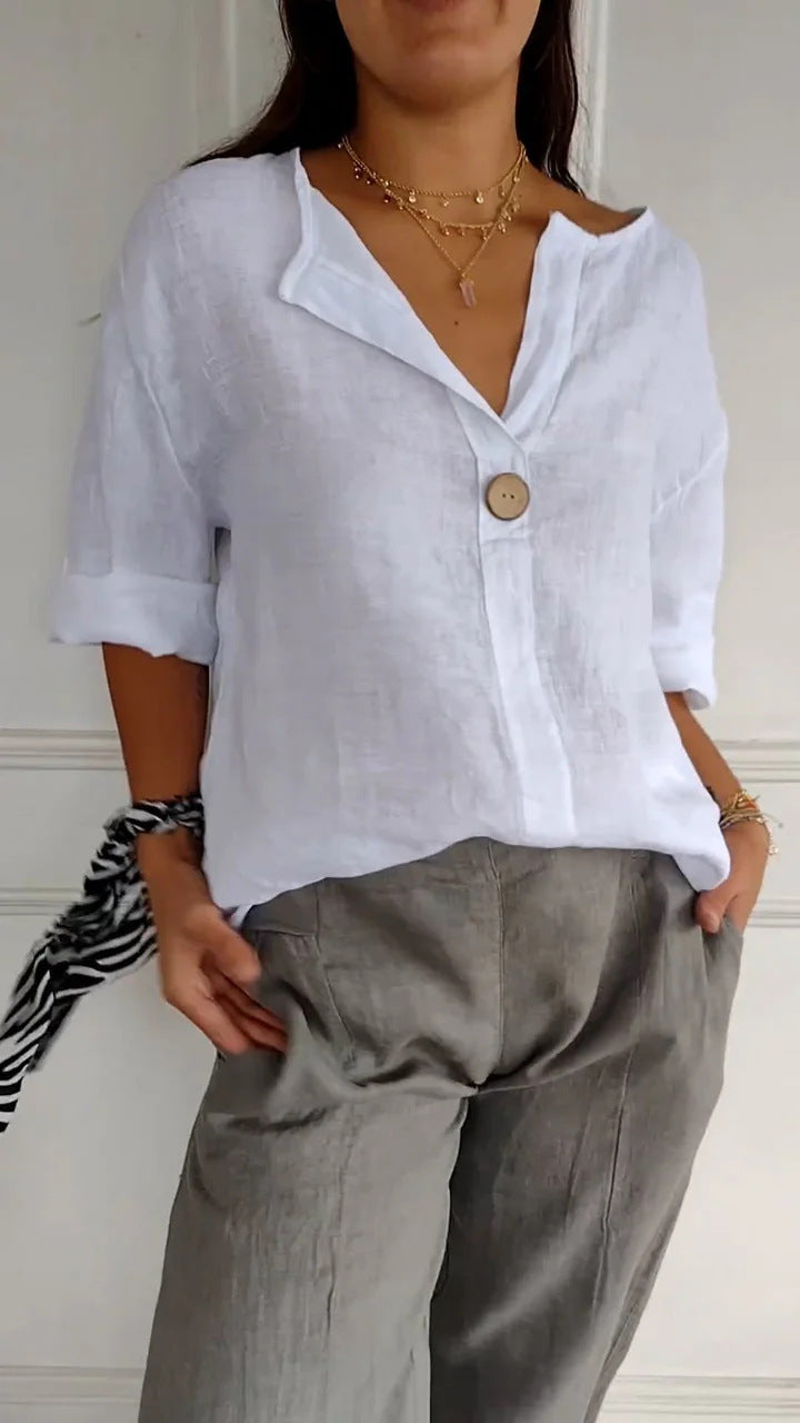 V-neck Pullover Shirt Fashion Casual Long-sleeved Top Women's Clothing