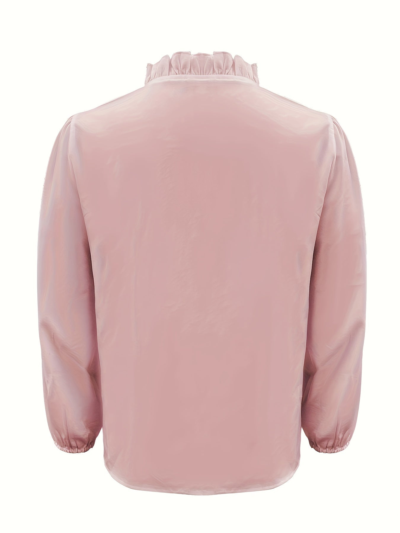 Pure Color Ruffle Hemline Shirt, Casual V-neck Long Sleeve Shirt.