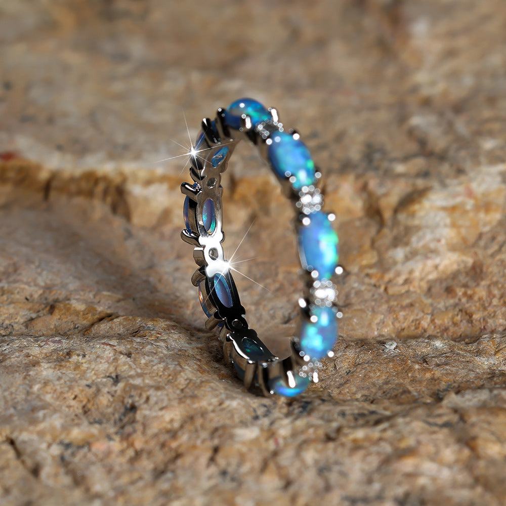 Rhinestones Rings Platinum Heart-shaped Full Of Diamond Opal Ring