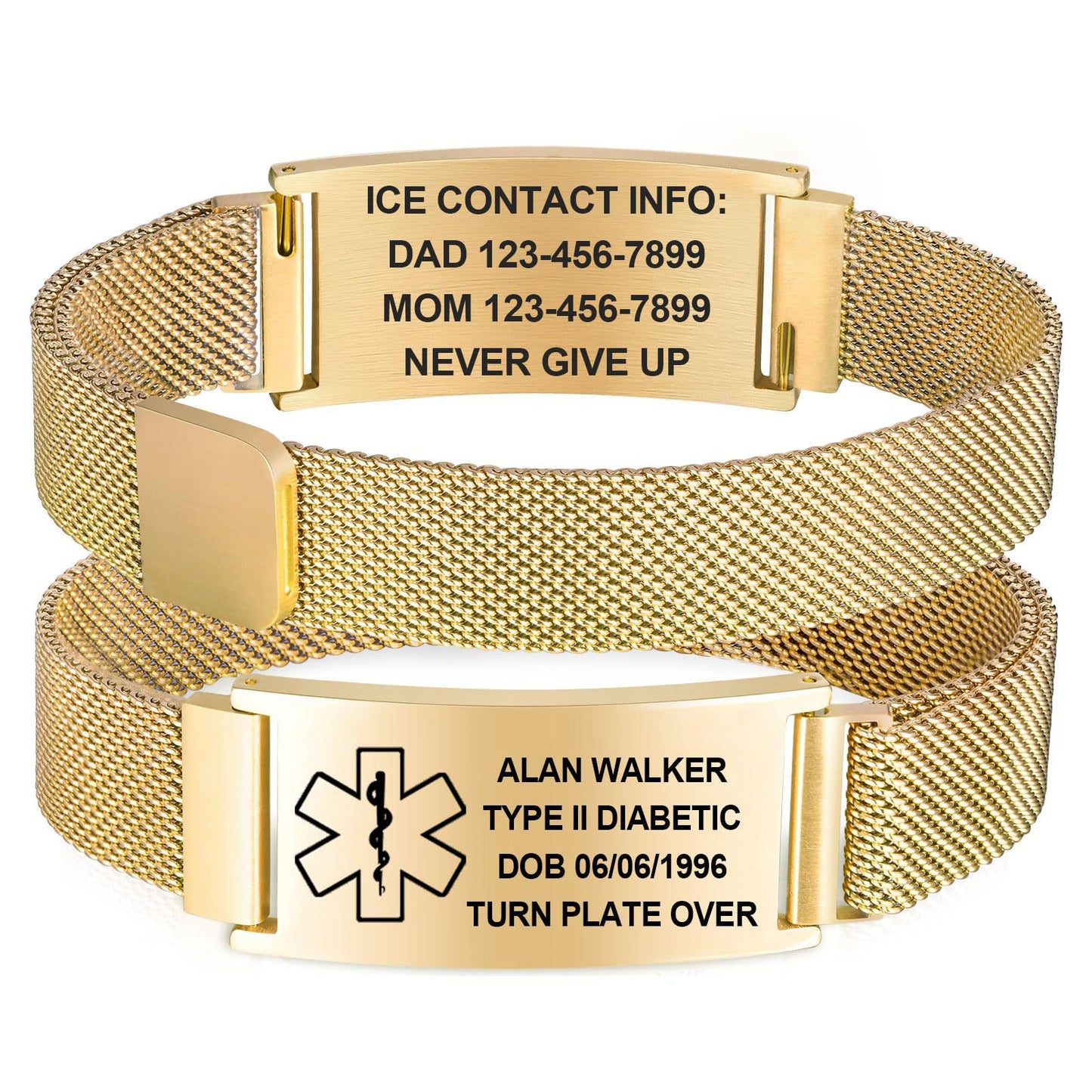 Stainless Steel Curved Medical ID Bracelet With Magnetic Closure