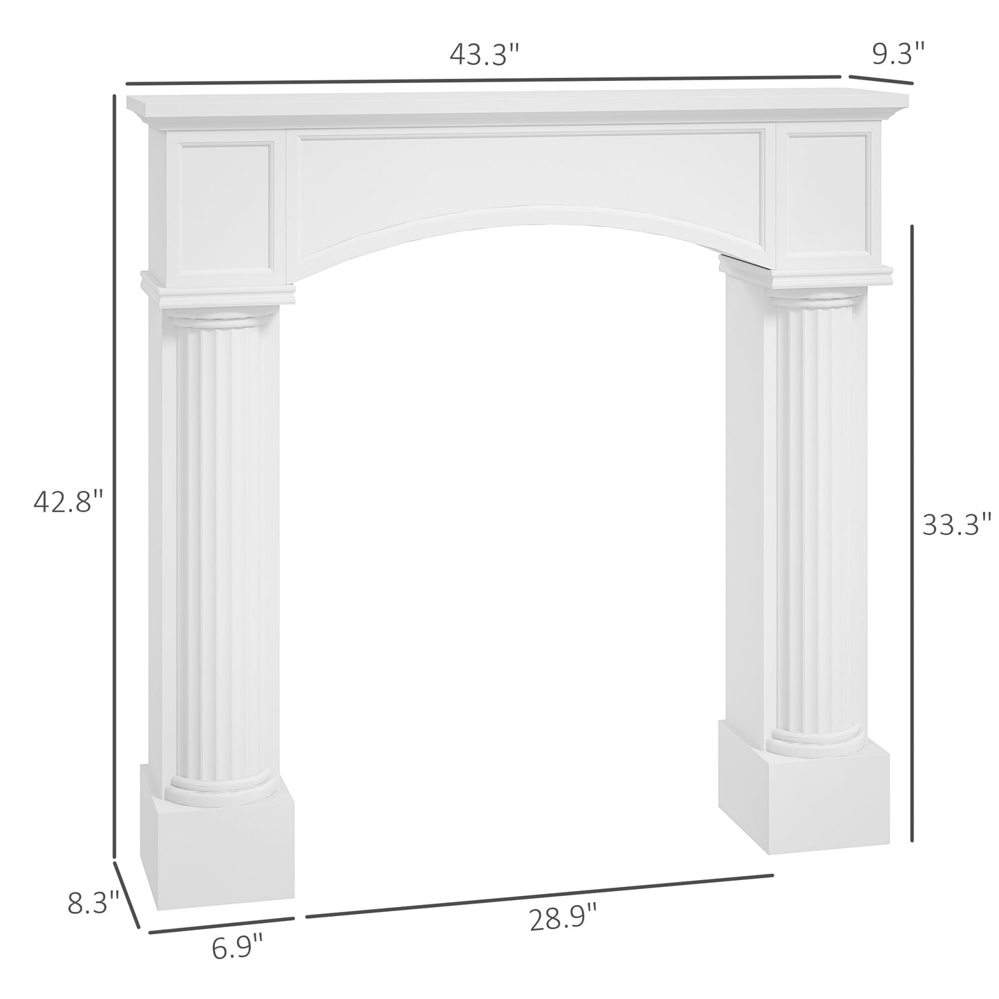 Modern Fireplace Mantel, Freestanding Fireplace Surround For Electric Fireplaces, 43.3 W X 39.8 H, White