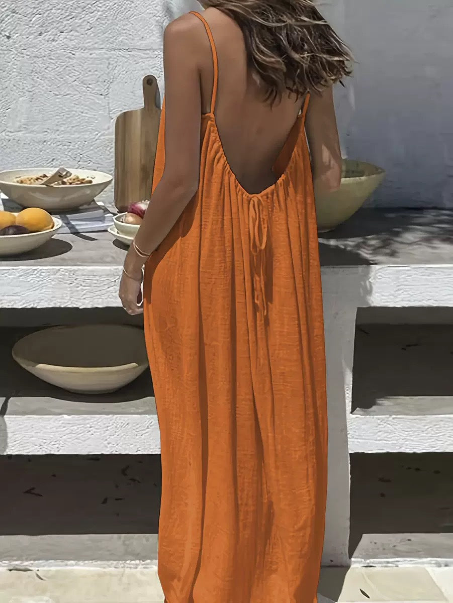 Womens Strap Coat Backless Loose-Fit Loungewear Dress