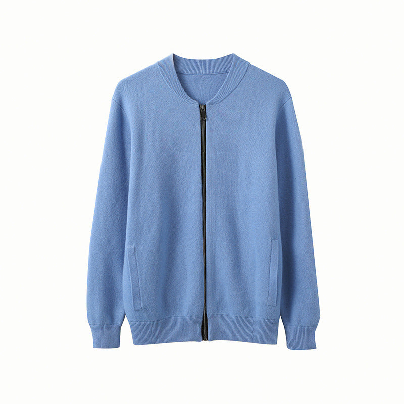 Fallwinter Mens Clothing Short Slim-fit Warm Crew-neck Cardigan Knitted Baseball Jacket