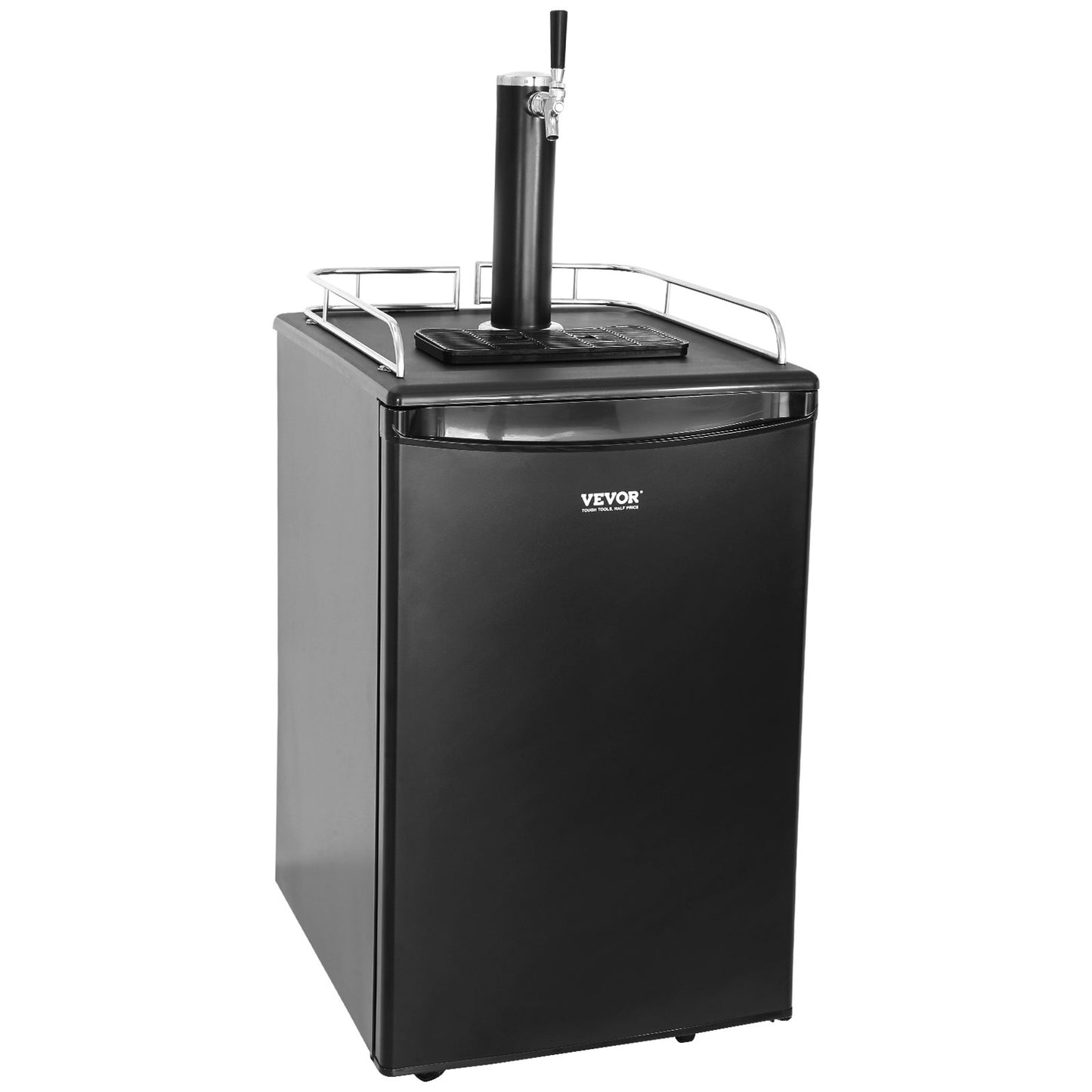 Beer Kegerator, Single Tap Draft Beer Dispenser, Full Size Keg Refrigerator With Shelves, CO2 Cylinder, Drip Tray & Rail, 32°F- 50°F Temperature Control, Holds 1/6, 1/4, 1/2 Barrels, Black