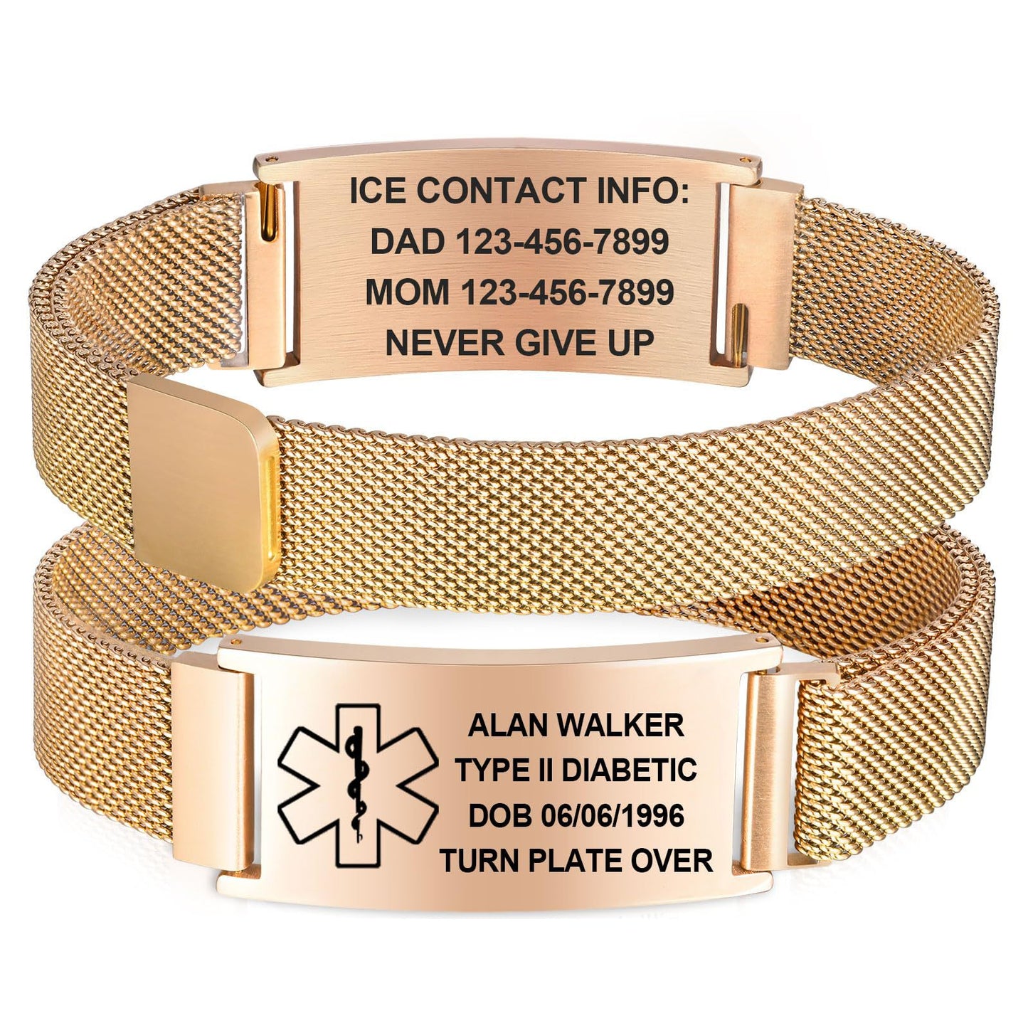 Stainless Steel Curved Medical ID Bracelet With Magnetic Closure