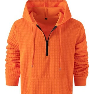 Mens Plaid Jacquard Solid-Color Casual Hoodie