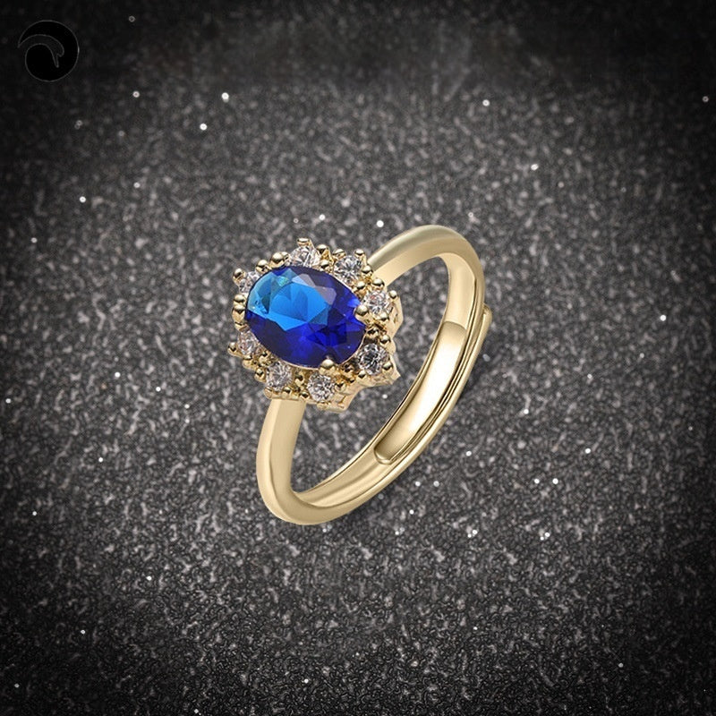 Blue Fully Paved Zircon Adjustable Ring For Women