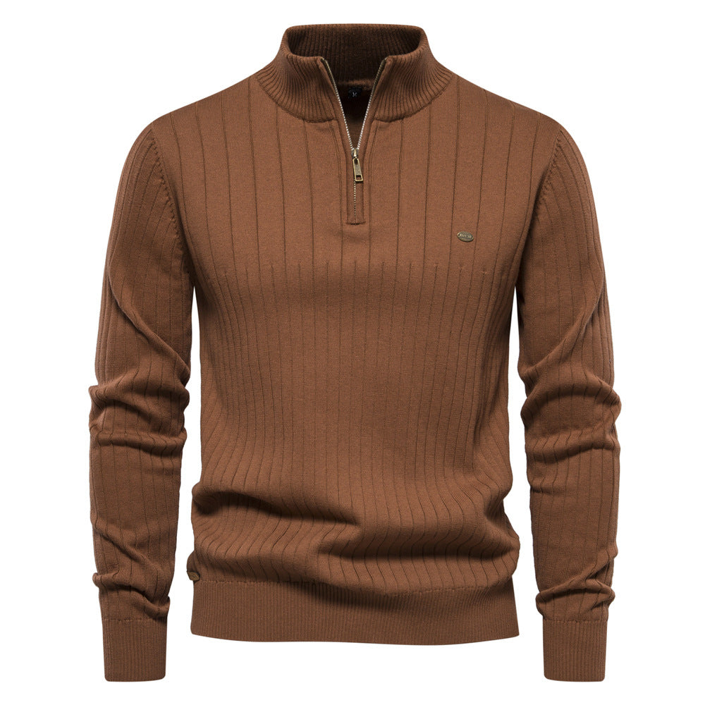 Half-zipper Pullover Sweater Men's Fashion Casual Stand Collar Long-sleeved Knitted Tops Fall Winter Clothing