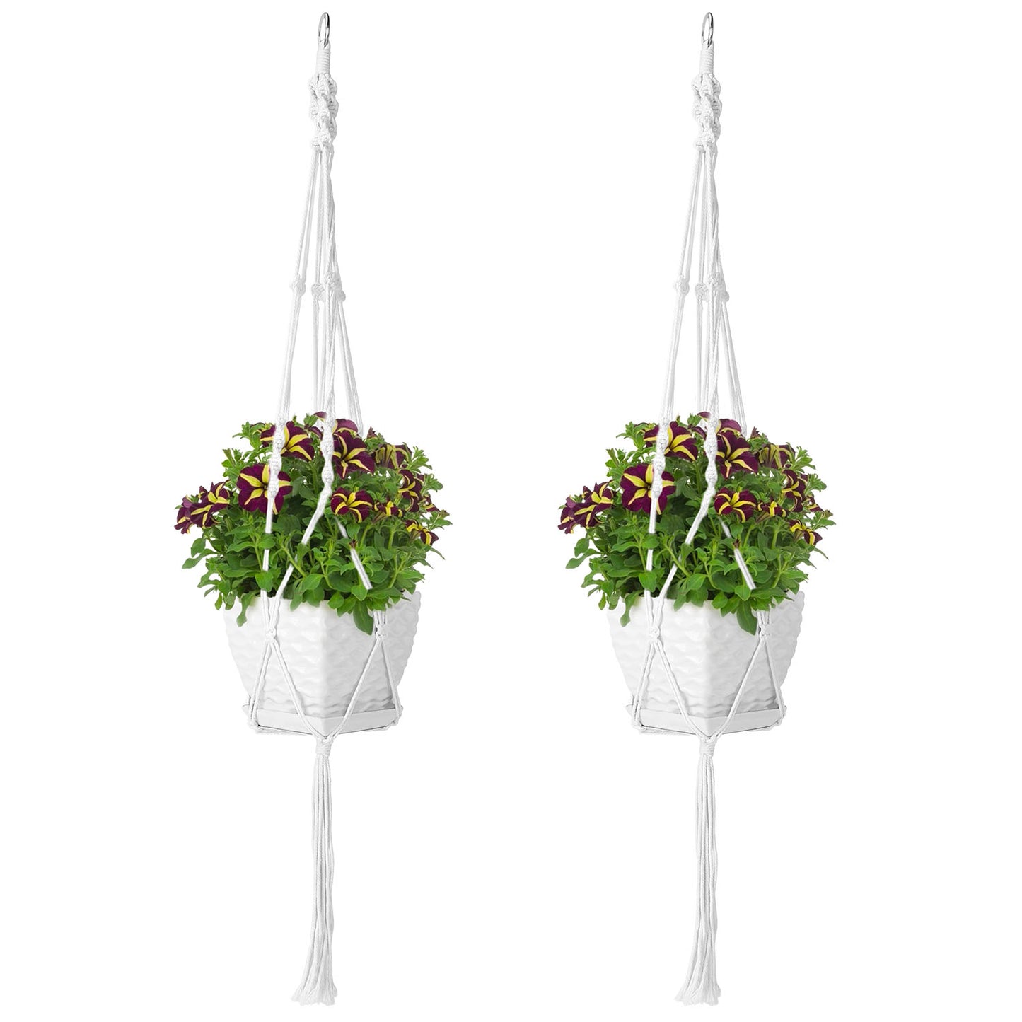 2Pcs Plant Hanger Flowerpot Net Bag 40in Cotton Rope Plant Hangers 4Legs Plant Hanger Fit For Round Or Square Plant Pot