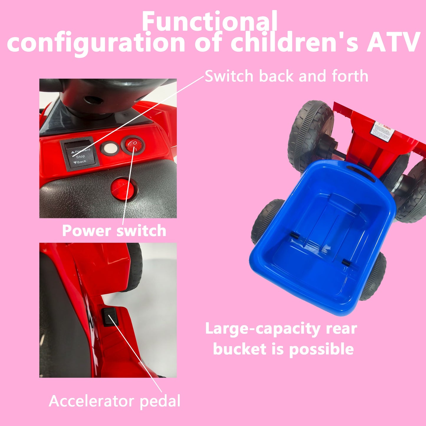 6V Battery Powered Kids Electric Vehicle, Kids Ride On ATV, 4 Wheeler Quad W Headlights, MP3, USB, Volume Control, Large Seat, Electric Ride On Toys Best Gifts For Age 3-6 Years Old